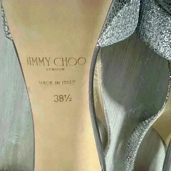 Jimmy Choo Womens Heels Size 38.5-8 Silver Glitter Platform Zip Back Glamorous - Picture 10 of 11